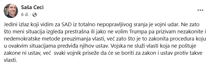 Sindikalist s IRB-a poziva na vojni puč u SAD-u