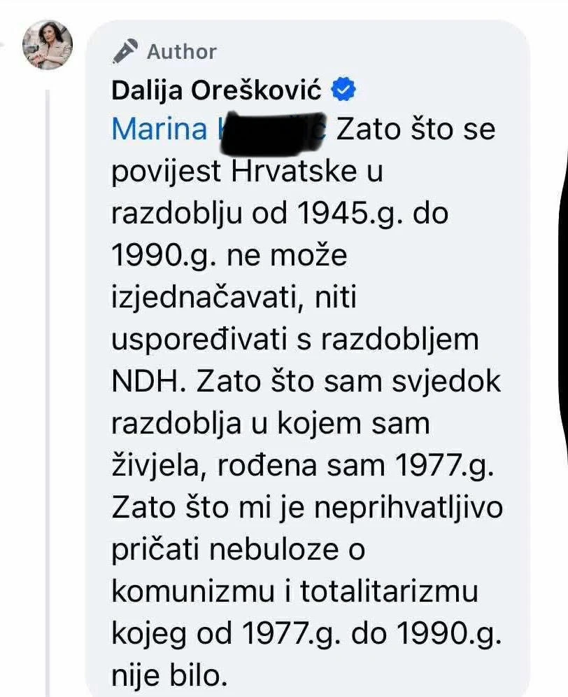 Dalija Orešković: 'Živjela sam u Jugoslaviji, nikakvog totalitarizma nije bilo'